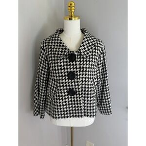 Lapis Houndstooth Blazer Jacket Women's Black White Button Front Size S